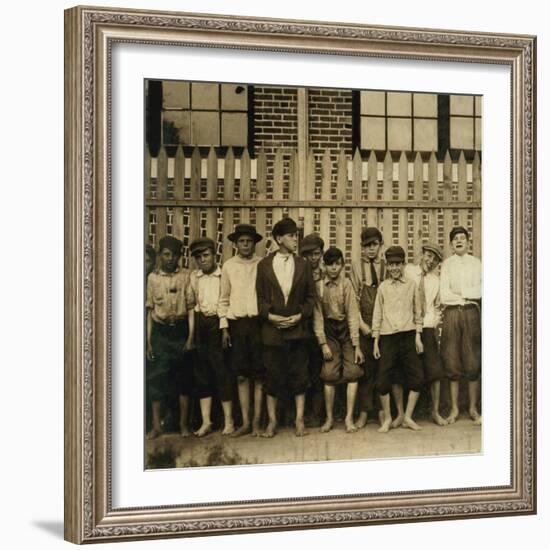 Night Work! Group of Boys Working in Massey Hosiery Mills, Columbus, Georgia, c.1913-Lewis Wickes Hine-Framed Photo