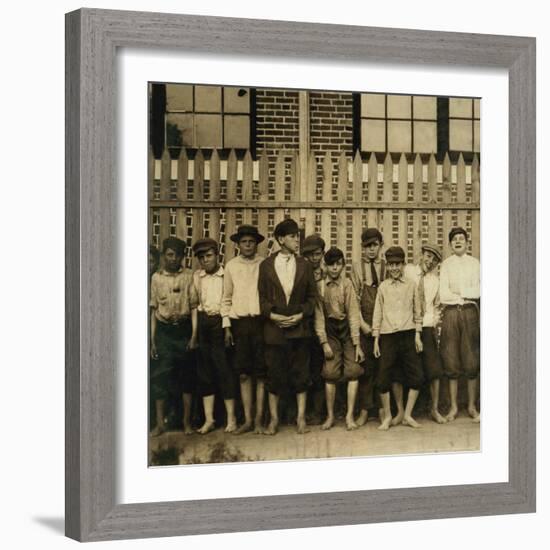 Night Work! Group of Boys Working in Massey Hosiery Mills, Columbus, Georgia, c.1913-Lewis Wickes Hine-Framed Photo