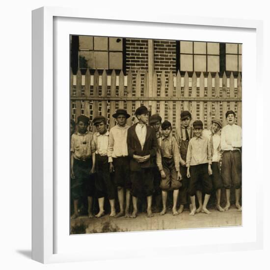 Night Work! Group of Boys Working in Massey Hosiery Mills, Columbus, Georgia, c.1913-Lewis Wickes Hine-Framed Photo