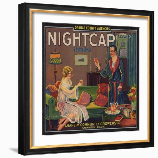 Nightcap Brand - Anaheim, California - Citrus Crate Label-Lantern Press-Framed Art Print