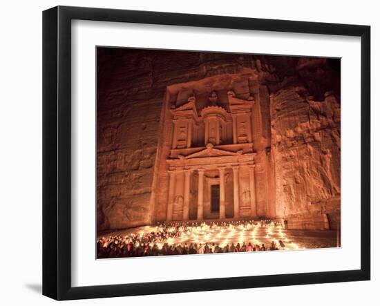 Nightime Tourist Show in Candlelight, in Front of the Treasury (El Khazneh), Petra, Jordan-Donald Nausbaum-Framed Photographic Print