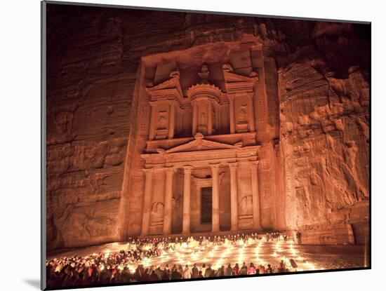 Nightime Tourist Show in Candlelight, in Front of the Treasury (El Khazneh), Petra, Jordan-Donald Nausbaum-Mounted Photographic Print
