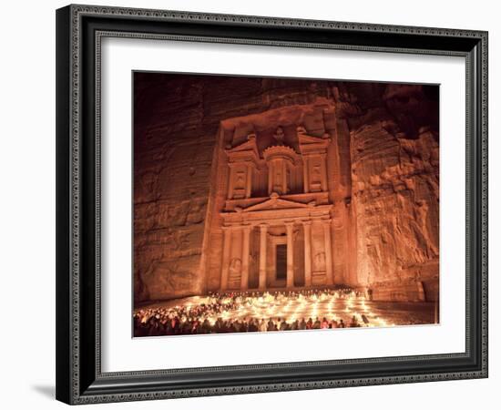 Nightime Tourist Show in Candlelight, in Front of the Treasury (El Khazneh), Petra, Jordan-Donald Nausbaum-Framed Photographic Print