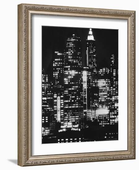 Nightime View of New York City Skyscrapers drom the Shores of New Jersey-Andreas Feininger-Framed Photographic Print