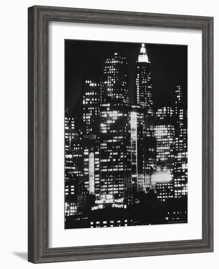 Nightime View of New York City Skyscrapers drom the Shores of New Jersey-Andreas Feininger-Framed Photographic Print