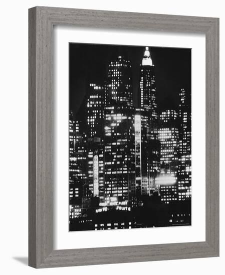 Nightime View of New York City Skyscrapers drom the Shores of New Jersey-Andreas Feininger-Framed Photographic Print