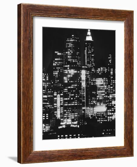 Nightime View of New York City Skyscrapers drom the Shores of New Jersey-Andreas Feininger-Framed Photographic Print