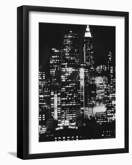 Nightime View of New York City Skyscrapers drom the Shores of New Jersey-Andreas Feininger-Framed Photographic Print