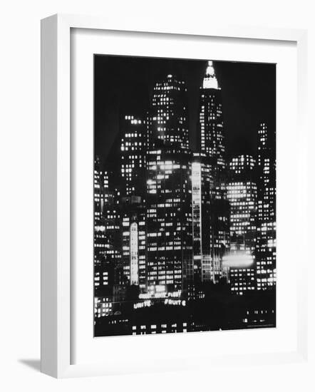 Nightime View of New York City Skyscrapers drom the Shores of New Jersey-Andreas Feininger-Framed Photographic Print