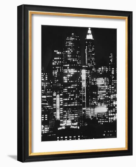 Nightime View of New York City Skyscrapers drom the Shores of New Jersey-Andreas Feininger-Framed Photographic Print