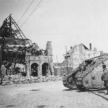 British Tank in Front of Ruined Buildings, Peronne, France, World War I, C1916-C1918-Nightingale & Co-Giclee Print