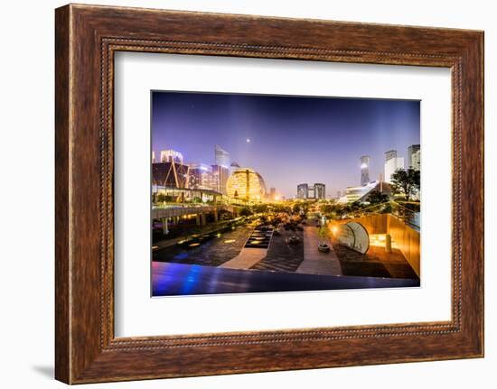 Nightly Display of Light, Color and Futuristic Architecture in Jianggan District of Hangzhou-Andreas Brandl-Framed Photographic Print