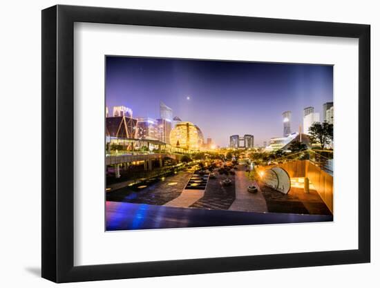 Nightly Display of Light, Color and Futuristic Architecture in Jianggan District of Hangzhou-Andreas Brandl-Framed Photographic Print