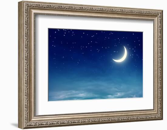 Nightly Sky with Moon and Stars-egal-Framed Photographic Print