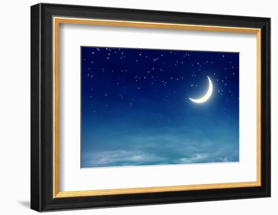 Nightly Sky with Moon and Stars-egal-Framed Photographic Print