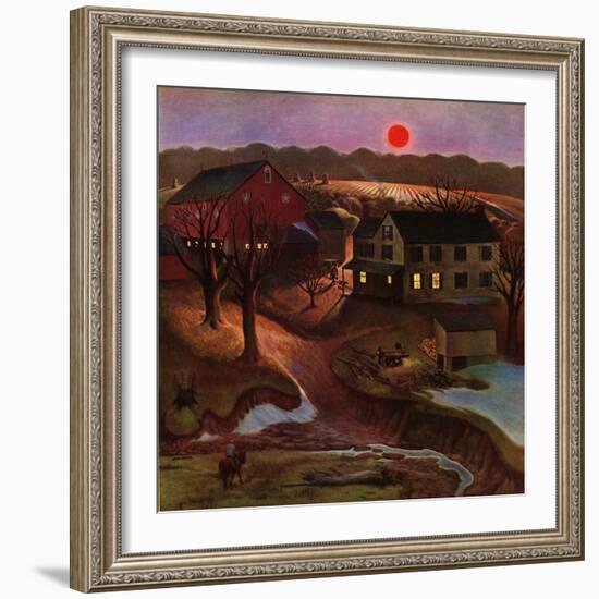 "Nighttime Farm Landscape," January 12, 1946-John Falter-Framed Giclee Print