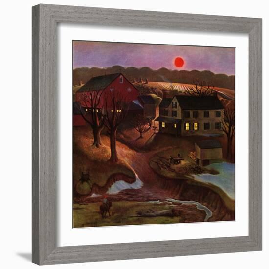 "Nighttime Farm Landscape," January 12, 1946-John Falter-Framed Giclee Print