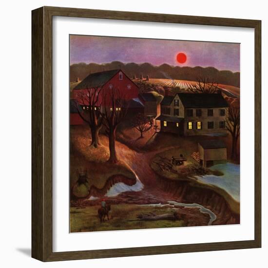 "Nighttime Farm Landscape," January 12, 1946-John Falter-Framed Giclee Print