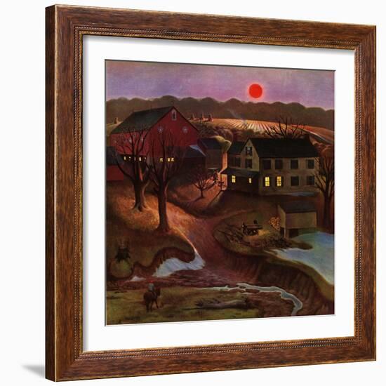 "Nighttime Farm Landscape," January 12, 1946-John Falter-Framed Giclee Print