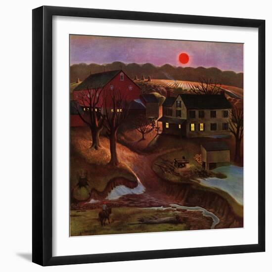 "Nighttime Farm Landscape," January 12, 1946-John Falter-Framed Giclee Print