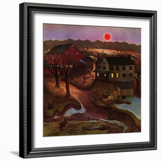 "Nighttime Farm Landscape," January 12, 1946-John Falter-Framed Giclee Print