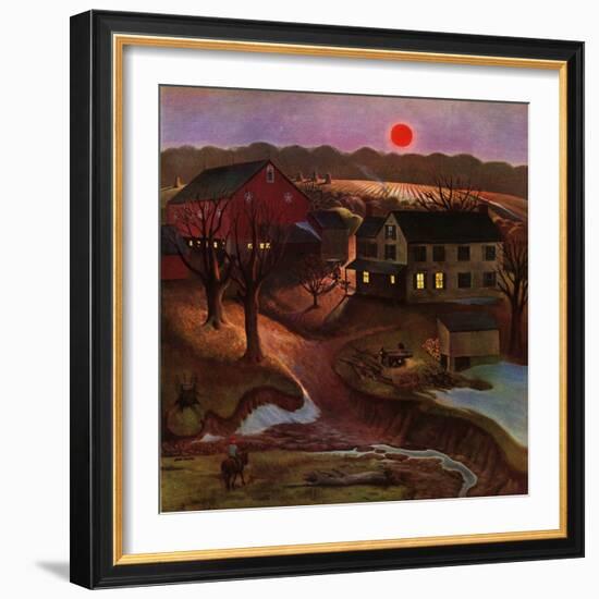 "Nighttime Farm Landscape," January 12, 1946-John Falter-Framed Giclee Print