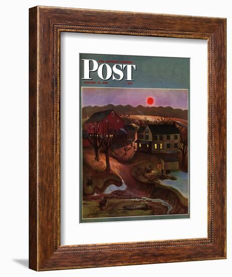 "Nighttime Farm Landscape," Saturday Evening Post Cover, January 12, 1946-John Falter-Framed Giclee Print