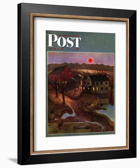 "Nighttime Farm Landscape," Saturday Evening Post Cover, January 12, 1946-John Falter-Framed Giclee Print