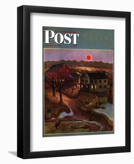 "Nighttime Farm Landscape," Saturday Evening Post Cover, January 12, 1946-John Falter-Framed Giclee Print