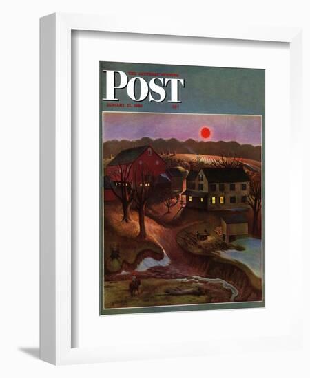 "Nighttime Farm Landscape," Saturday Evening Post Cover, January 12, 1946-John Falter-Framed Giclee Print