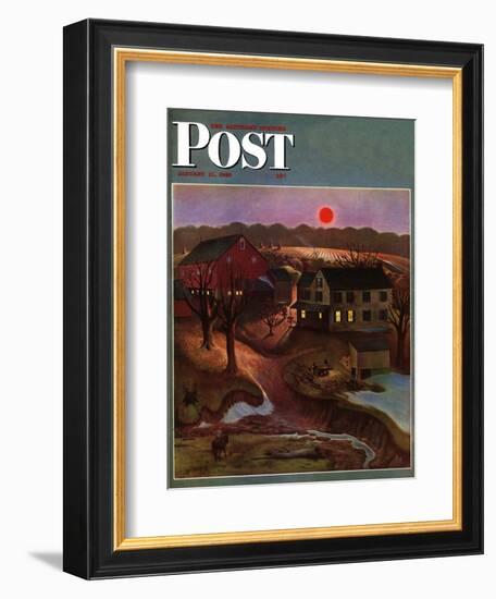 "Nighttime Farm Landscape," Saturday Evening Post Cover, January 12, 1946-John Falter-Framed Giclee Print