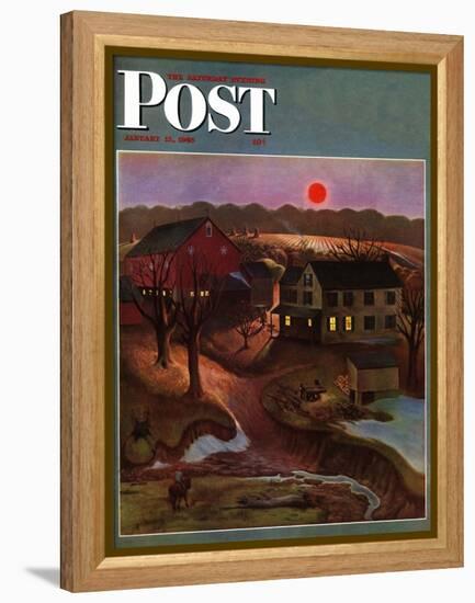 "Nighttime Farm Landscape," Saturday Evening Post Cover, January 12, 1946-John Falter-Framed Premier Image Canvas