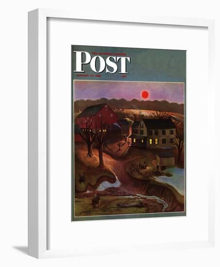 "Nighttime Farm Landscape," Saturday Evening Post Cover, January 12, 1946-John Falter-Framed Giclee Print