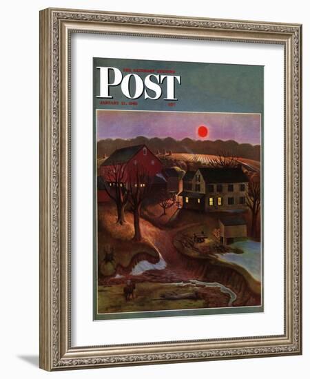 "Nighttime Farm Landscape," Saturday Evening Post Cover, January 12, 1946-John Falter-Framed Giclee Print