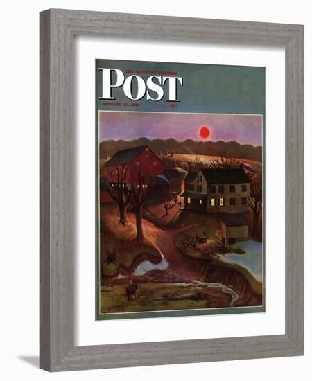 "Nighttime Farm Landscape," Saturday Evening Post Cover, January 12, 1946-John Falter-Framed Giclee Print