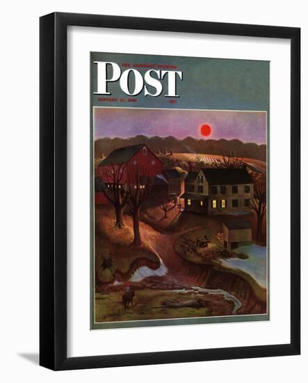 "Nighttime Farm Landscape," Saturday Evening Post Cover, January 12, 1946-John Falter-Framed Giclee Print