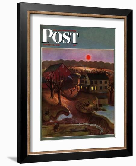 "Nighttime Farm Landscape," Saturday Evening Post Cover, January 12, 1946-John Falter-Framed Giclee Print