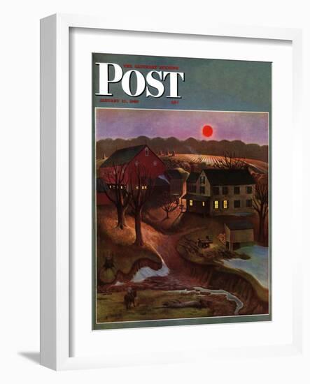 "Nighttime Farm Landscape," Saturday Evening Post Cover, January 12, 1946-John Falter-Framed Giclee Print