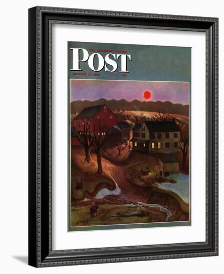 "Nighttime Farm Landscape," Saturday Evening Post Cover, January 12, 1946-John Falter-Framed Giclee Print