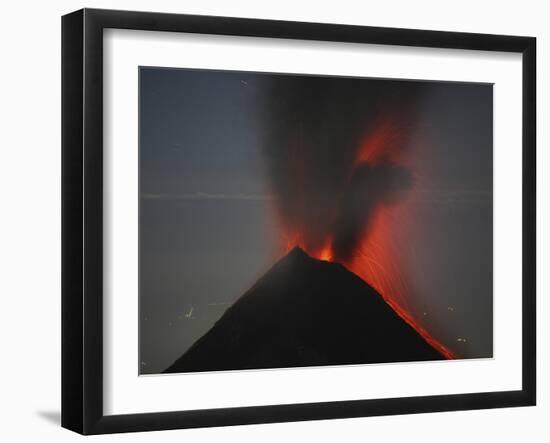 Nighttime Lava Eruption of Fuego Volcano, Antigua, Guatemala-Stocktrek Images-Framed Photographic Print