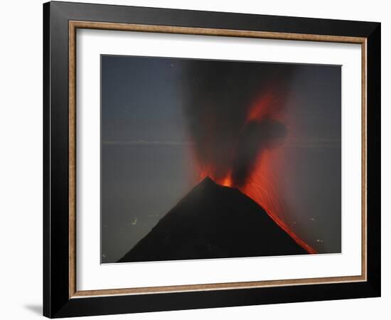 Nighttime Lava Eruption of Fuego Volcano, Antigua, Guatemala-Stocktrek Images-Framed Photographic Print