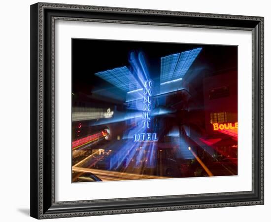 Nighttime Traffic on Ocean Drive, Art Deco Hotels, South Beach, Miami, Florida, USA-Nancy & Steve Ross-Framed Photographic Print