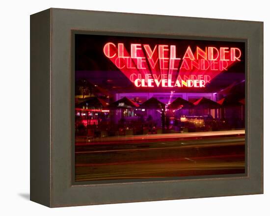 Nighttime Traffic on Ocean Drive, Art Deco Hotels, South Beach, Miami, Florida, USA-Nancy & Steve Ross-Framed Premier Image Canvas