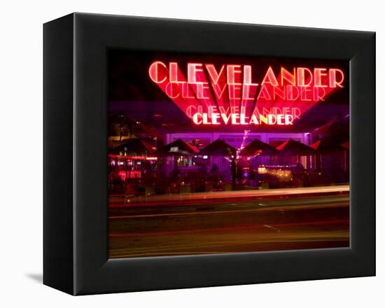 Nighttime Traffic on Ocean Drive, Art Deco Hotels, South Beach, Miami, Florida, USA-Nancy & Steve Ross-Framed Premier Image Canvas