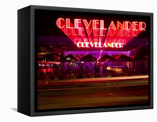 Nighttime Traffic on Ocean Drive, Art Deco Hotels, South Beach, Miami, Florida, USA-Nancy & Steve Ross-Framed Premier Image Canvas