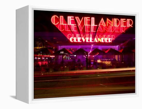Nighttime Traffic on Ocean Drive, Art Deco Hotels, South Beach, Miami, Florida, USA-Nancy & Steve Ross-Framed Premier Image Canvas