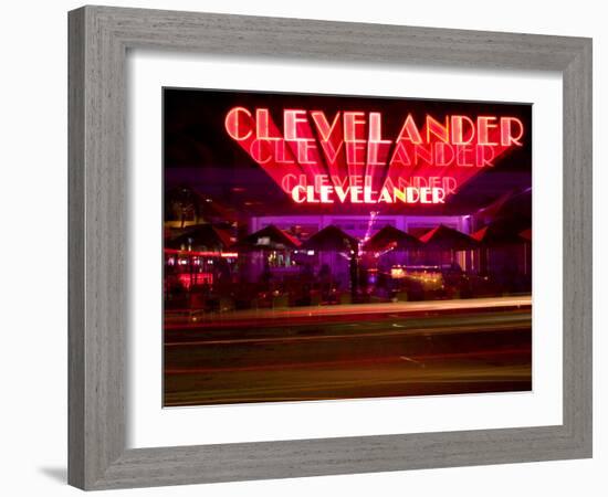 Nighttime Traffic on Ocean Drive, Art Deco Hotels, South Beach, Miami, Florida, USA-Nancy & Steve Ross-Framed Photographic Print