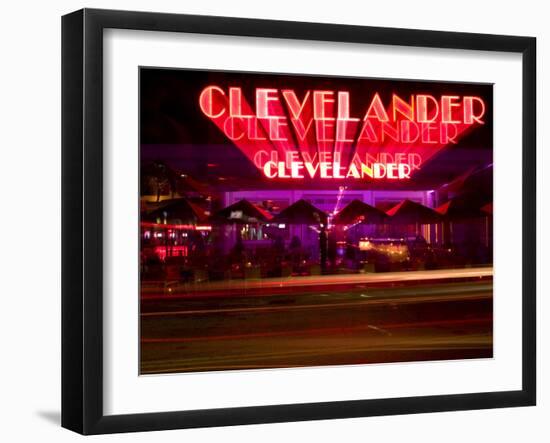 Nighttime Traffic on Ocean Drive, Art Deco Hotels, South Beach, Miami, Florida, USA-Nancy & Steve Ross-Framed Photographic Print