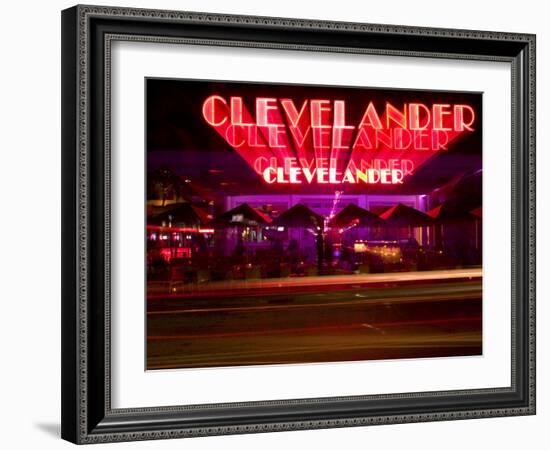 Nighttime Traffic on Ocean Drive, Art Deco Hotels, South Beach, Miami, Florida, USA-Nancy & Steve Ross-Framed Photographic Print