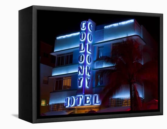 Nighttime View of Art Deco Colony Hotel, South Beach, Miami, Florida, USA-Nancy & Steve Ross-Framed Premier Image Canvas